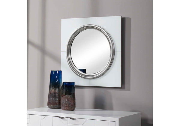 Espejo Cuadrado de Vidrio Blanco Interior Redondo
