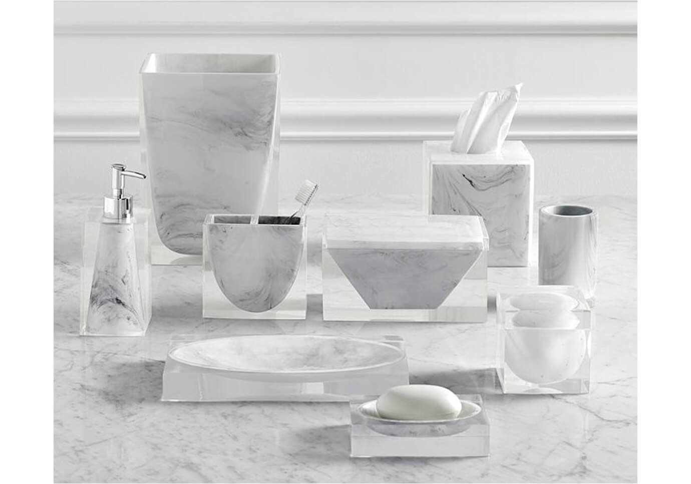 Dispensador de Loción Resina Marmoleado Blanco