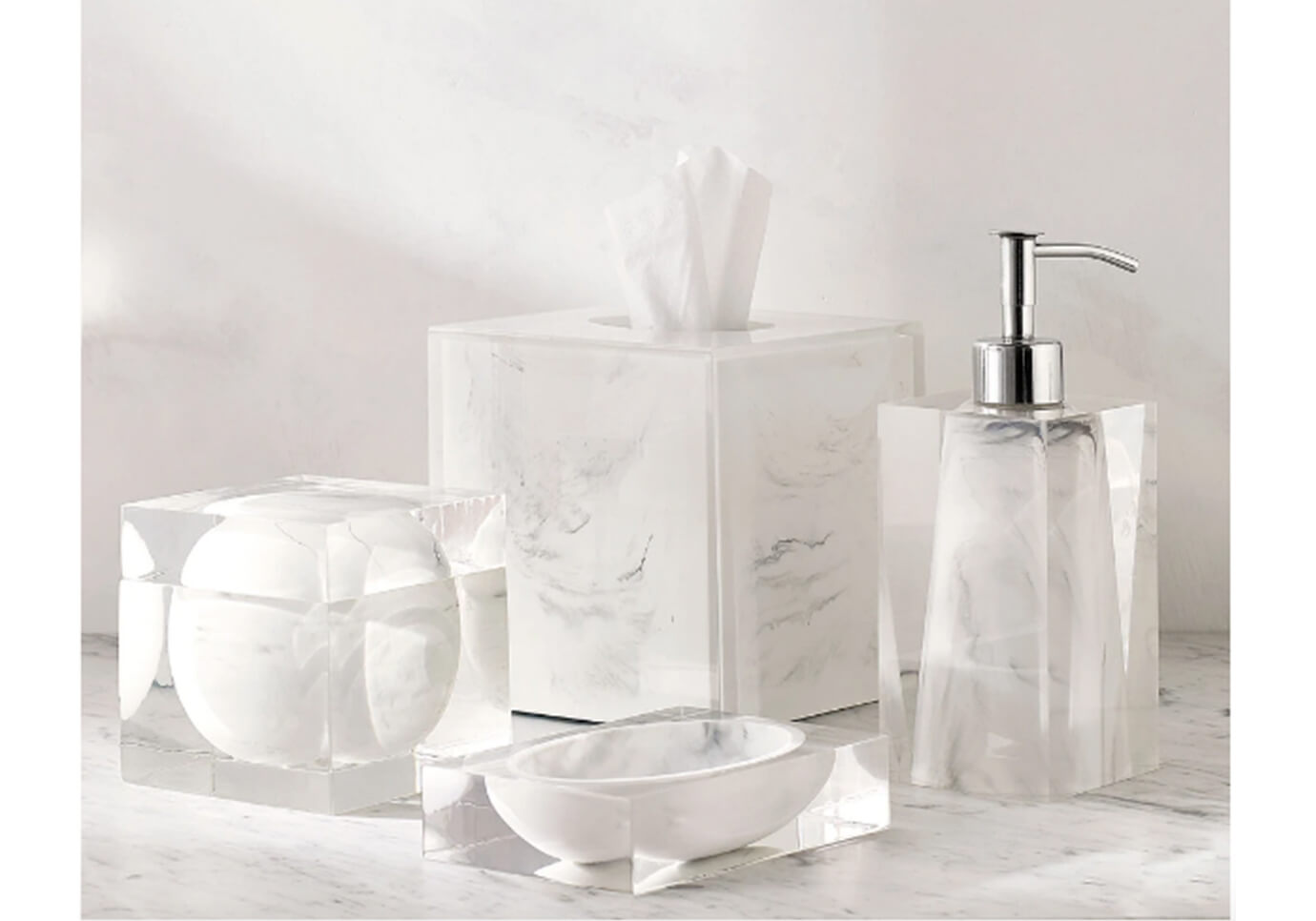 Dispensador de Loción Resina Marmoleado Blanco