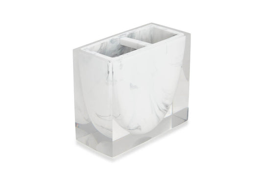 Portacepillos Resina Marmoleado Blanco