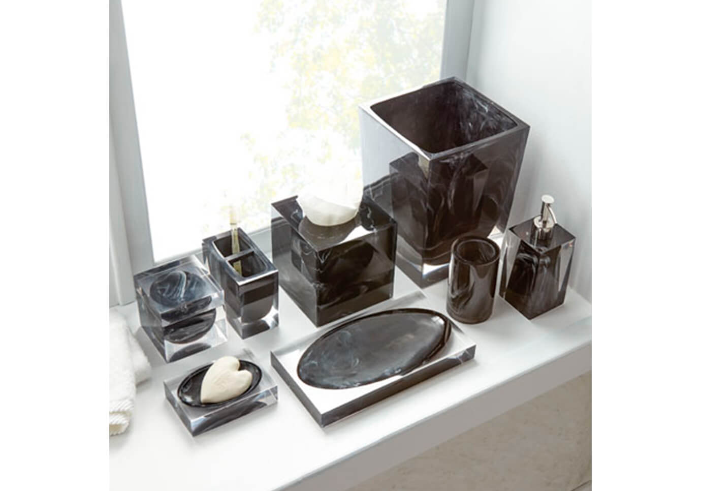 Portacepillos Resina Marmoleado Negro