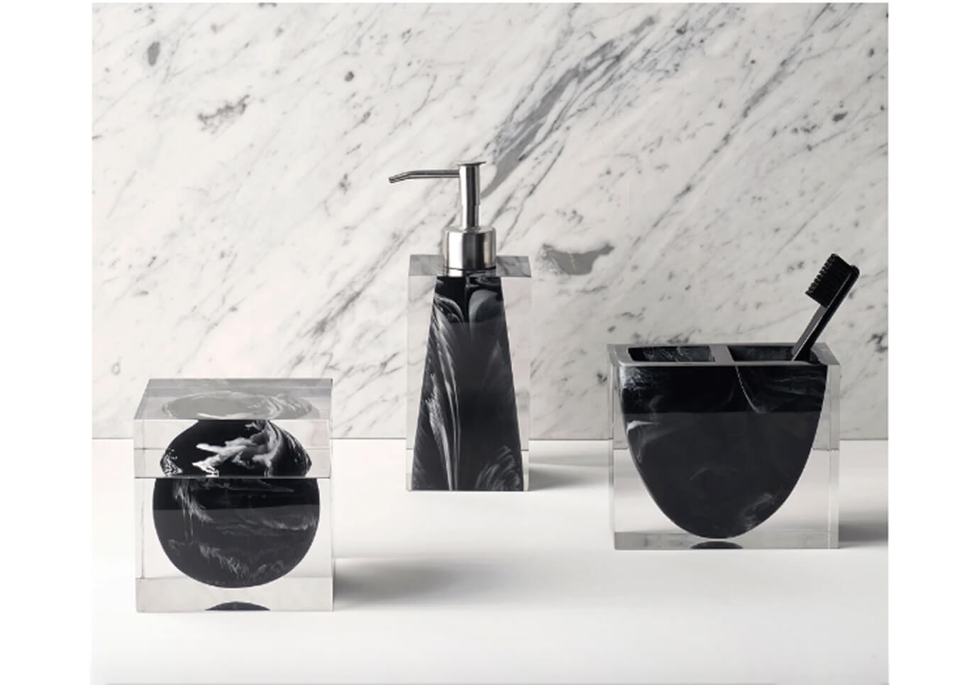 Portacepillos Resina Marmoleado Negro