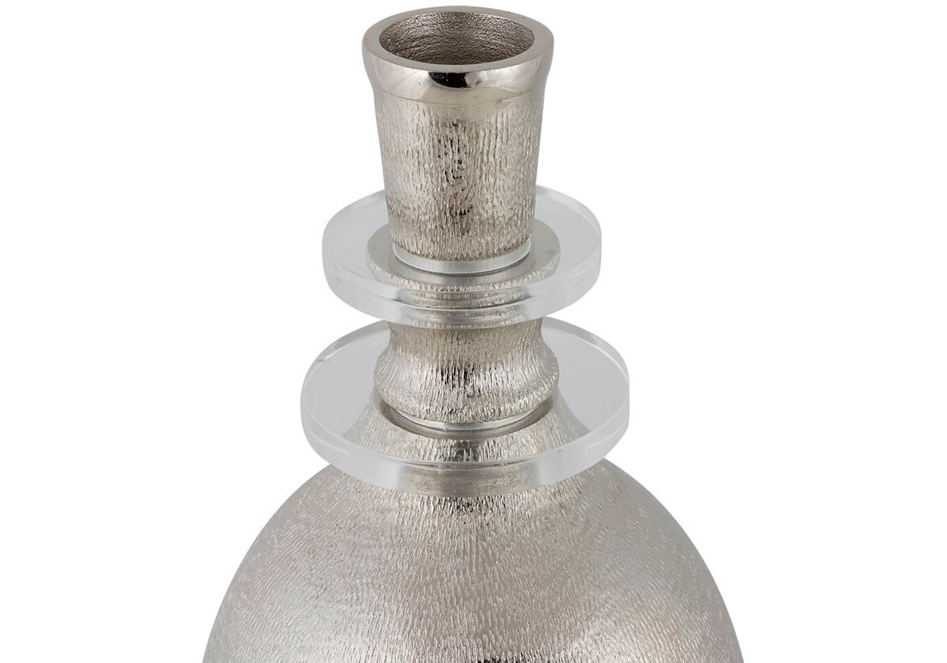 Florero Botella Platino Texturizado con Discos de Acrílico