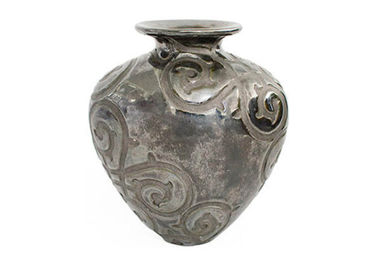 Florero Cerámica Negro con Patrón Gris Corazón - Simone