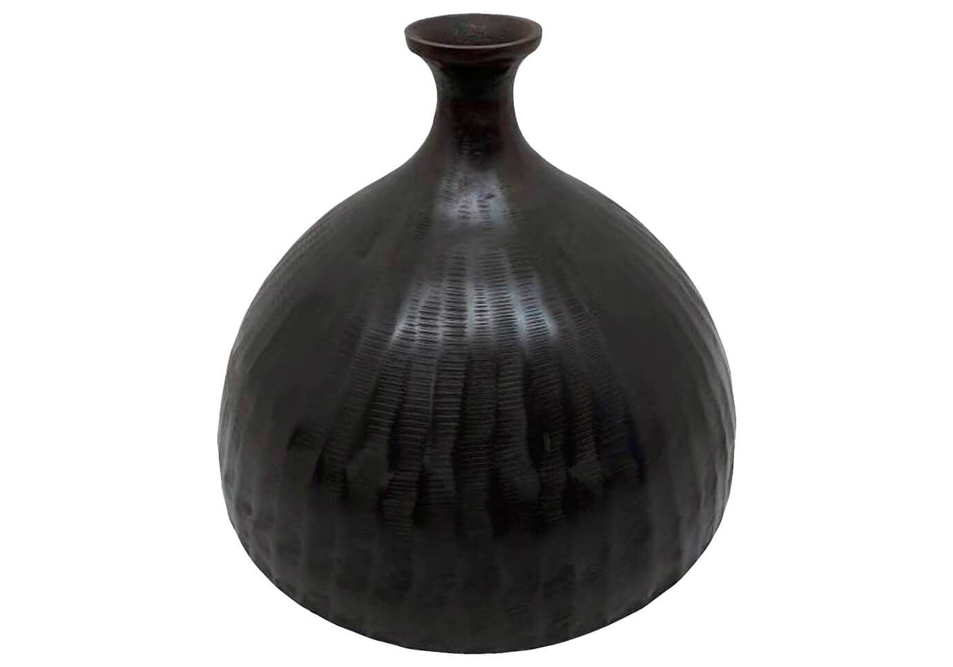 Florero Bajo de Metal Negro Cuello Chico