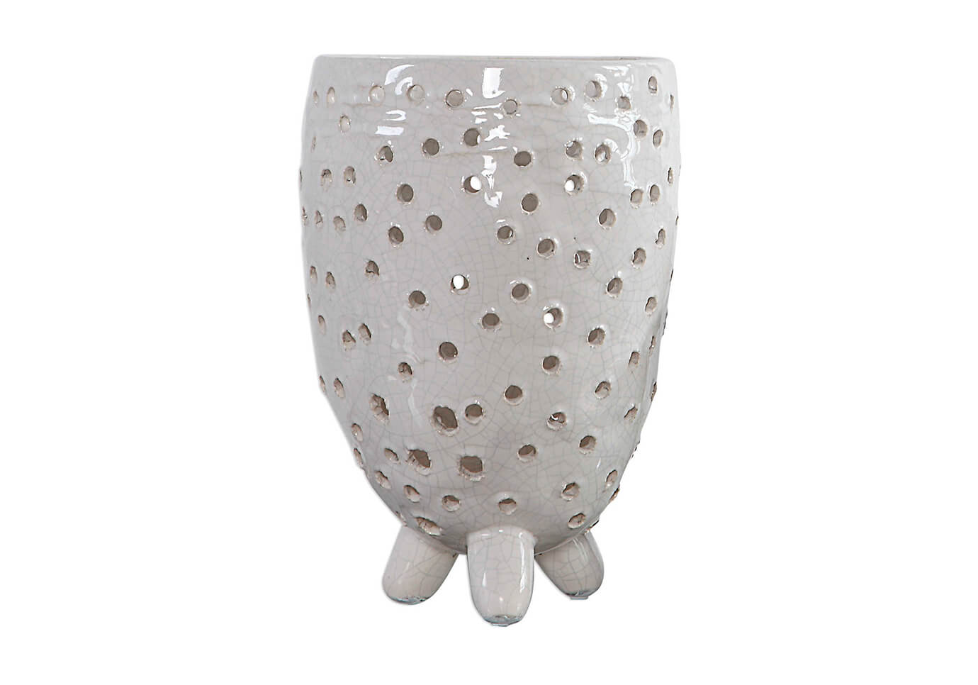 Jarrón de Cerámica Marfil con Perforaciones Base Trípode