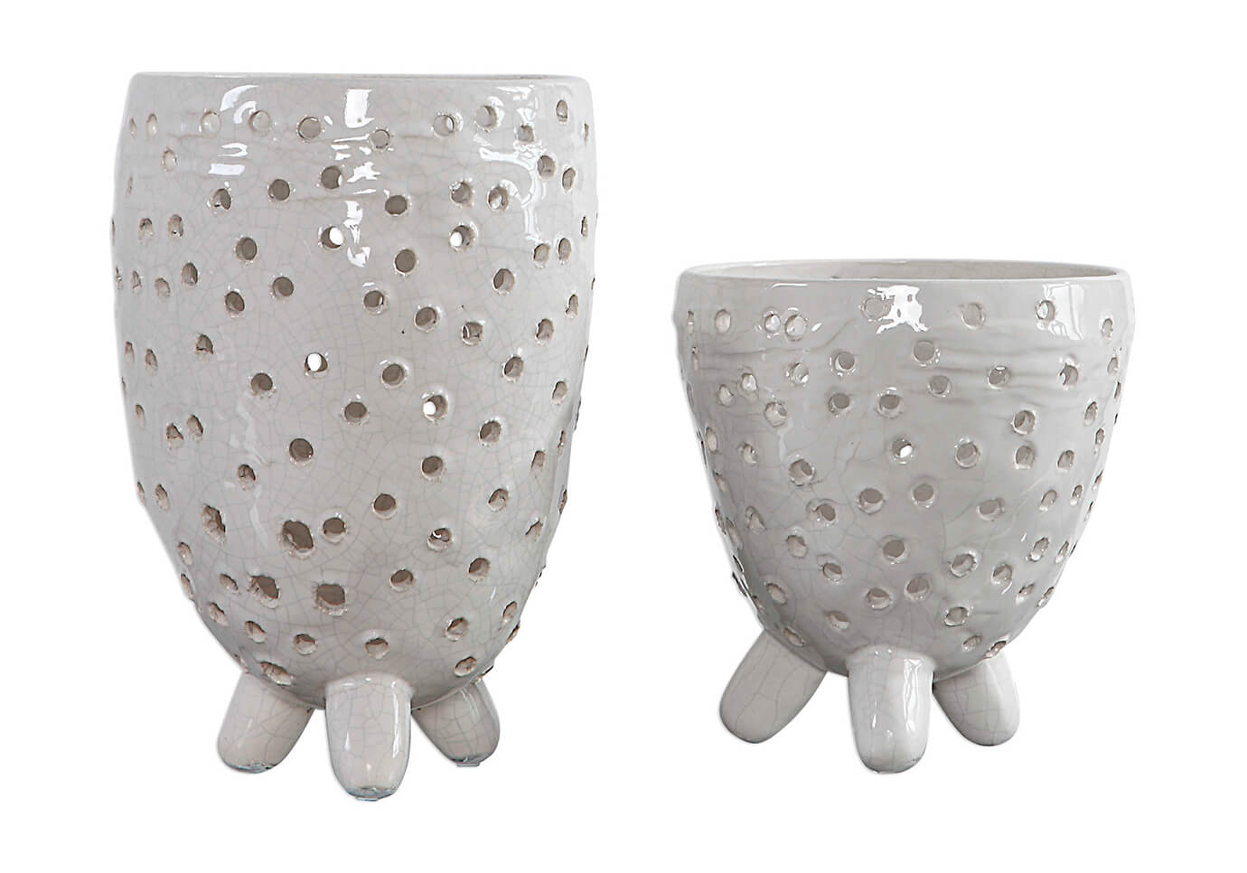 Jarrón de Cerámica Marfil con Perforaciones Base Trípode