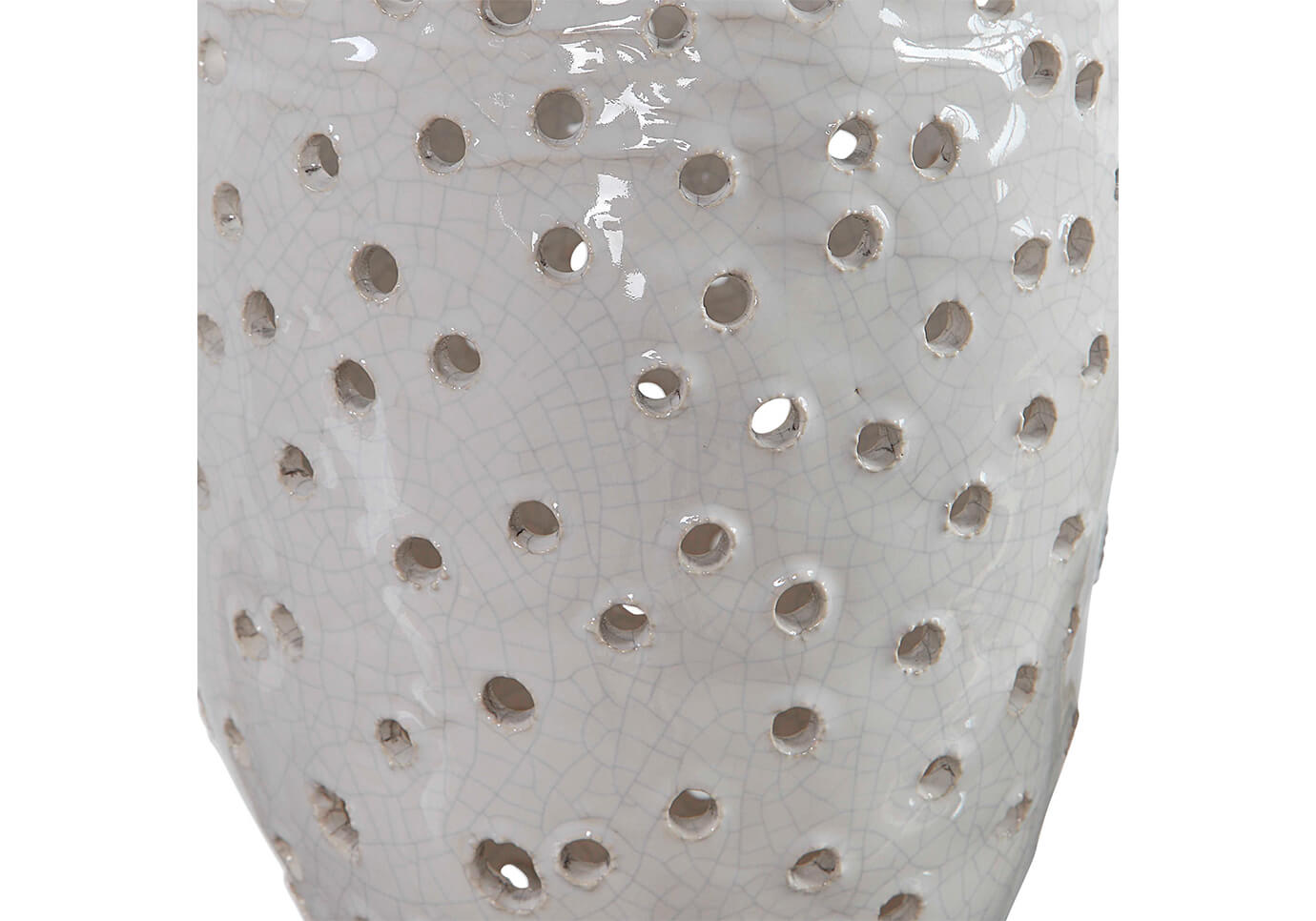 Jarrón de Cerámica Marfil con Perforaciones Base Trípode