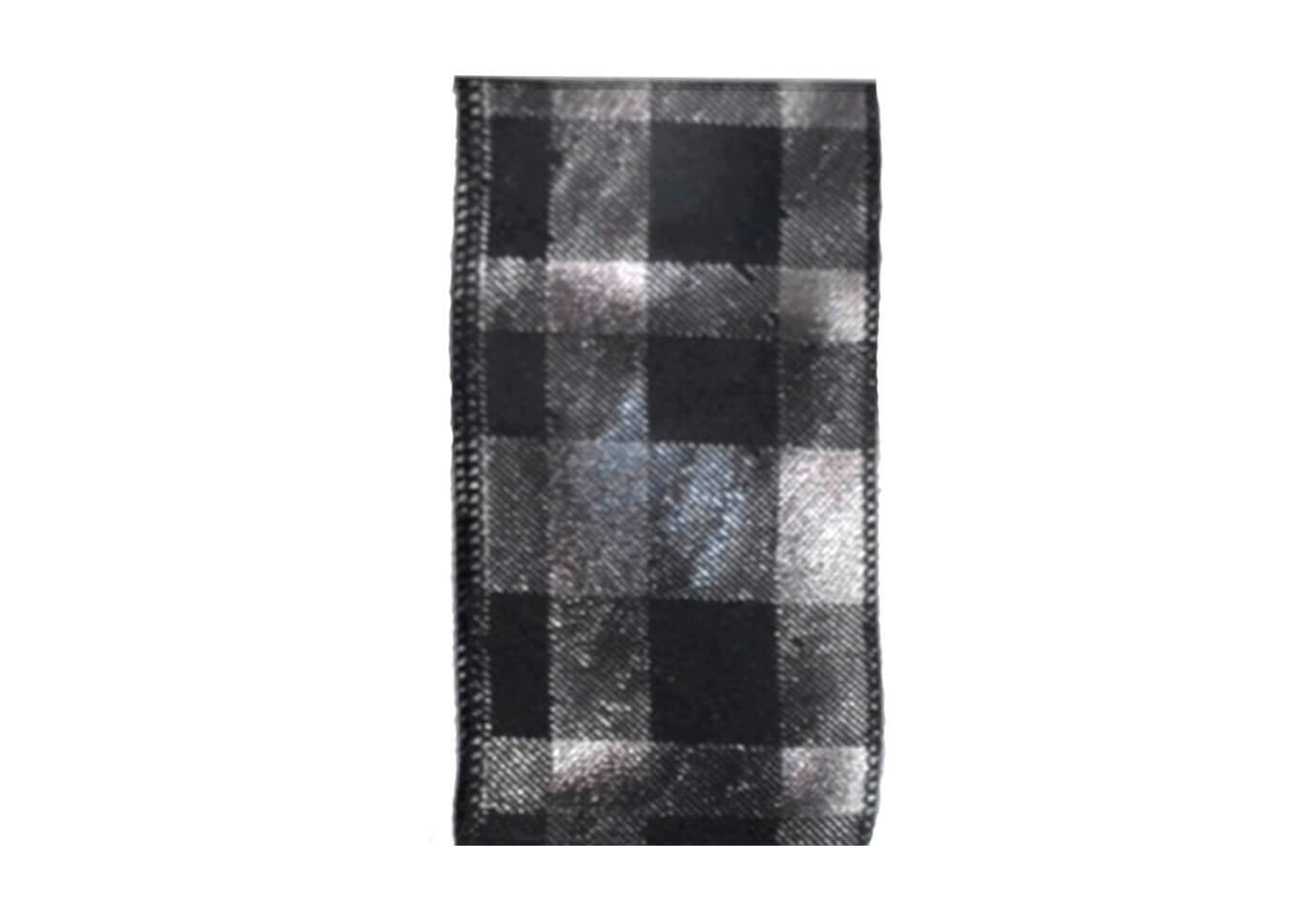 Listón Cuadros Metálico Plateado y Negro 6 cm