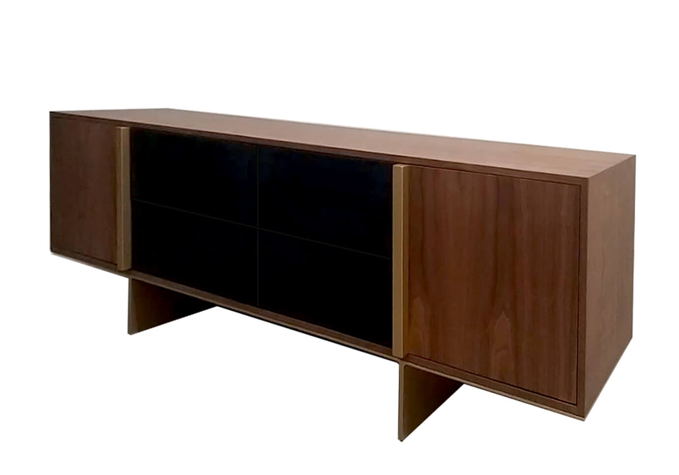 Bufetero Madera Vinil Negro y Latón Dorado