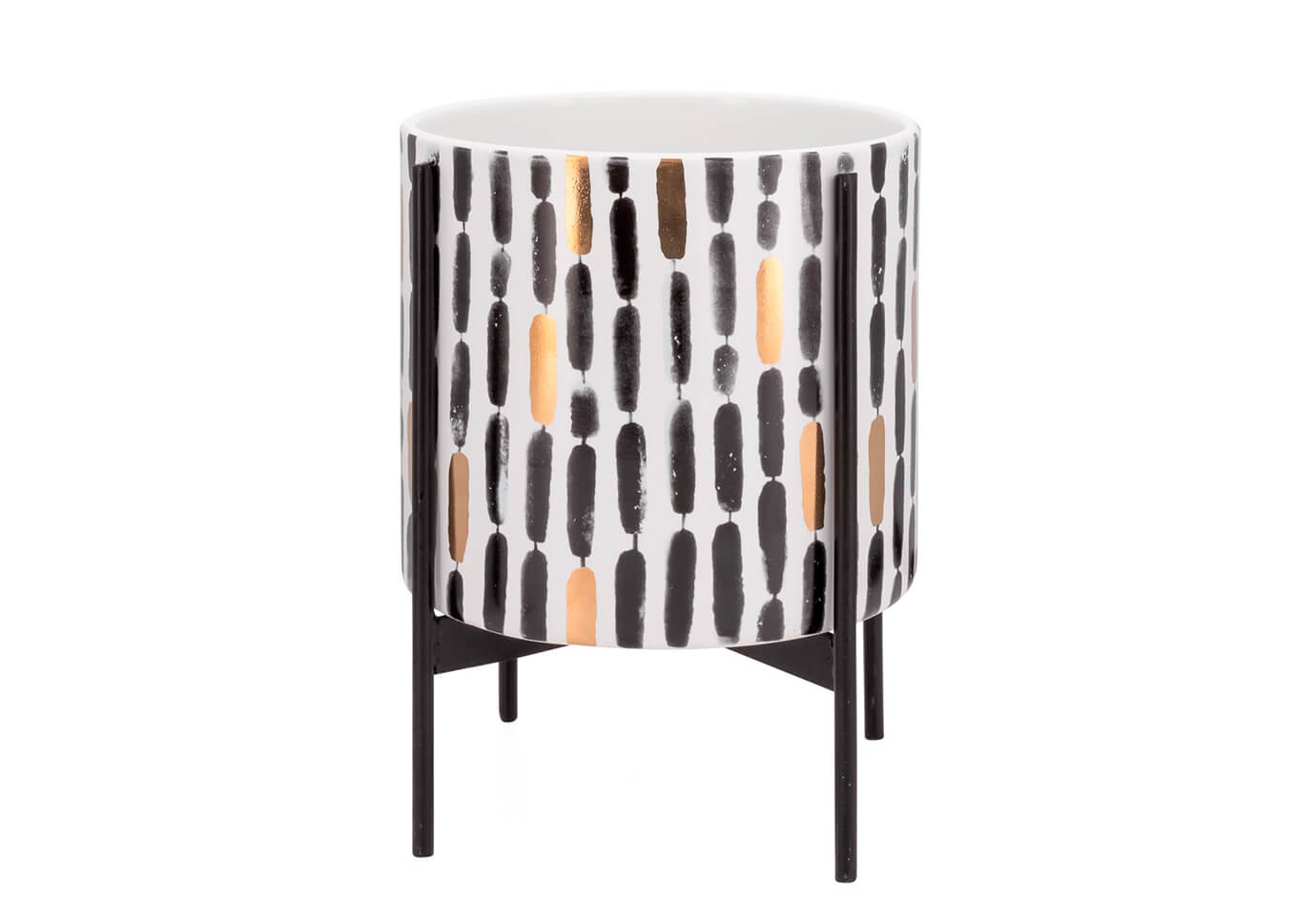 Maceta de Pie Cerámica Blanca Líneas Verticales