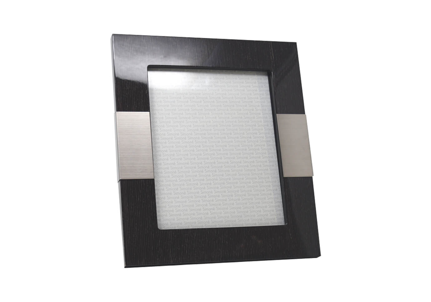 Portarretrato Negro Brillante Y Rayas Con Detalle Acero - Simone