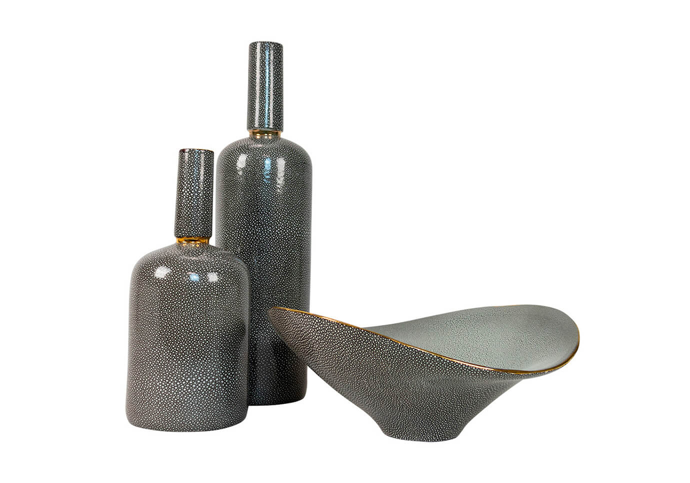 Florero Cerámica Puntos Cinturón Dorado