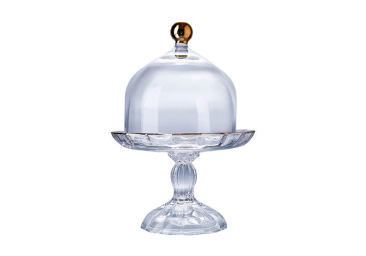 Pastelera de Vidrio Filo Dorado y Tapa