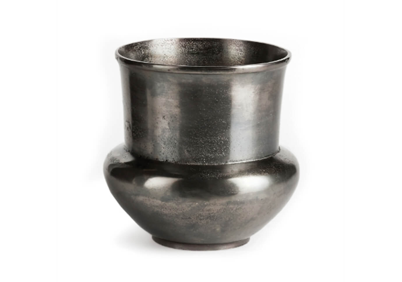 Maceta Metálica Plateada Obscura Cuello Ancho