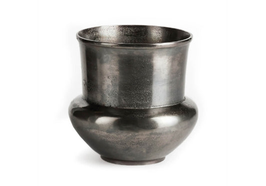 Maceta Metálica Plateada Obscura Cuello Ancho