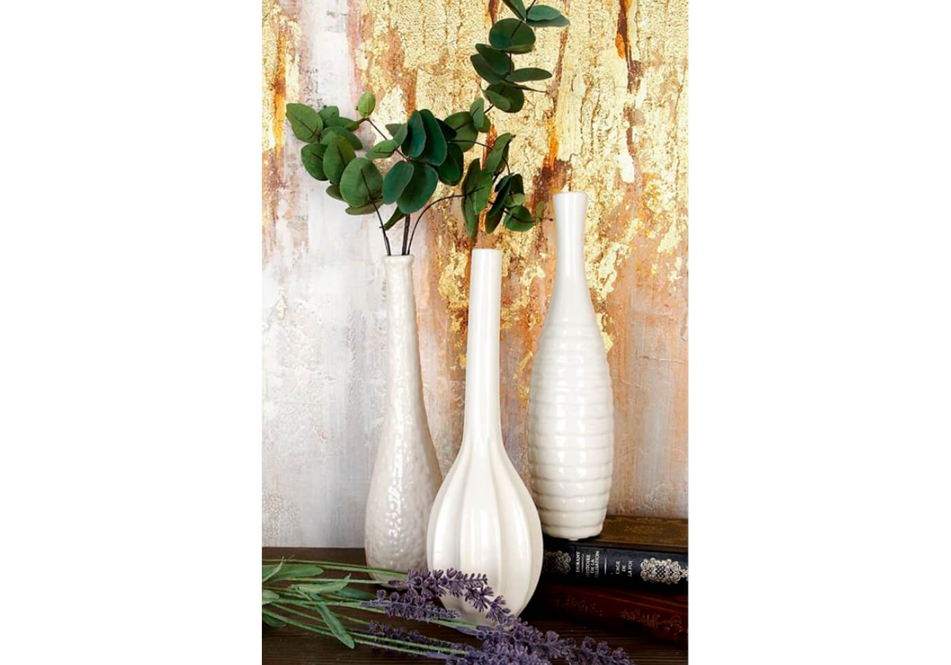 Florero Cerámica de Cuello Alto Esmalte Blanco