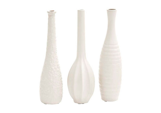 Florero Cerámica de Cuello Alto Esmalte Blanco