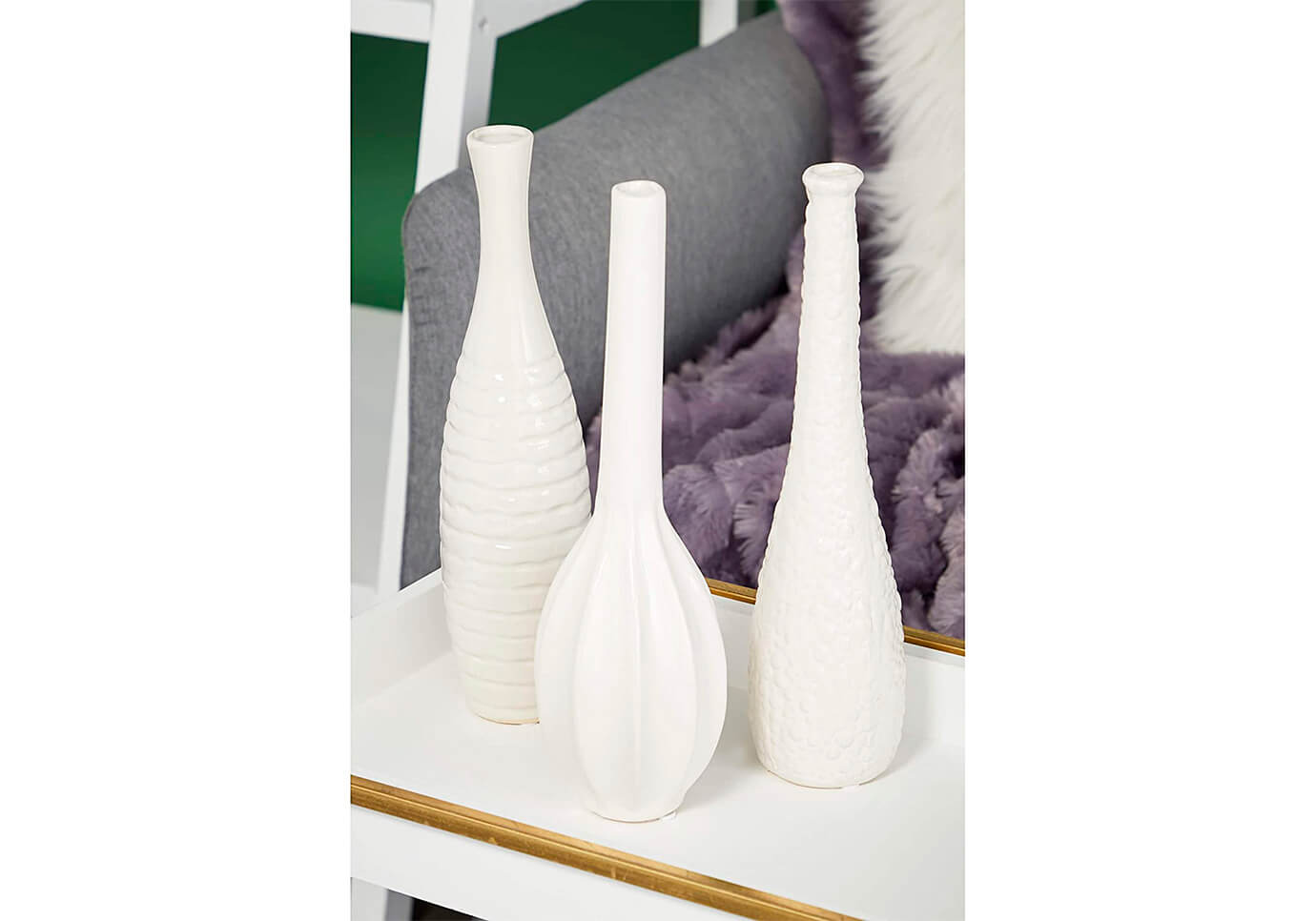 Florero Cerámica de Cuello Alto Esmalte Blanco