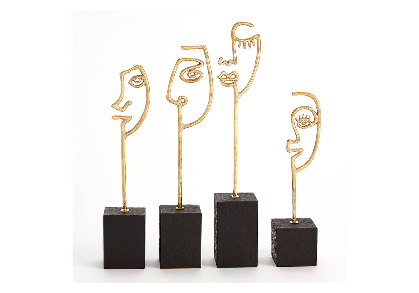 Escultura Unilineal Latón Dorado Base Mármol Flameado