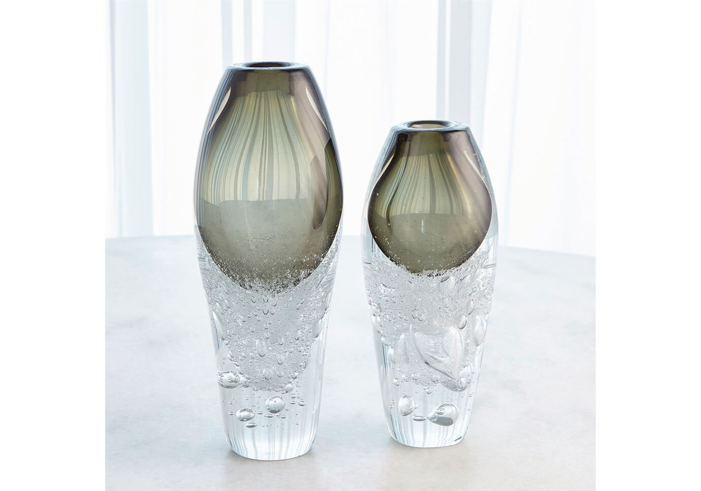 Florero de Cristal Gota Verde Base Burbujas