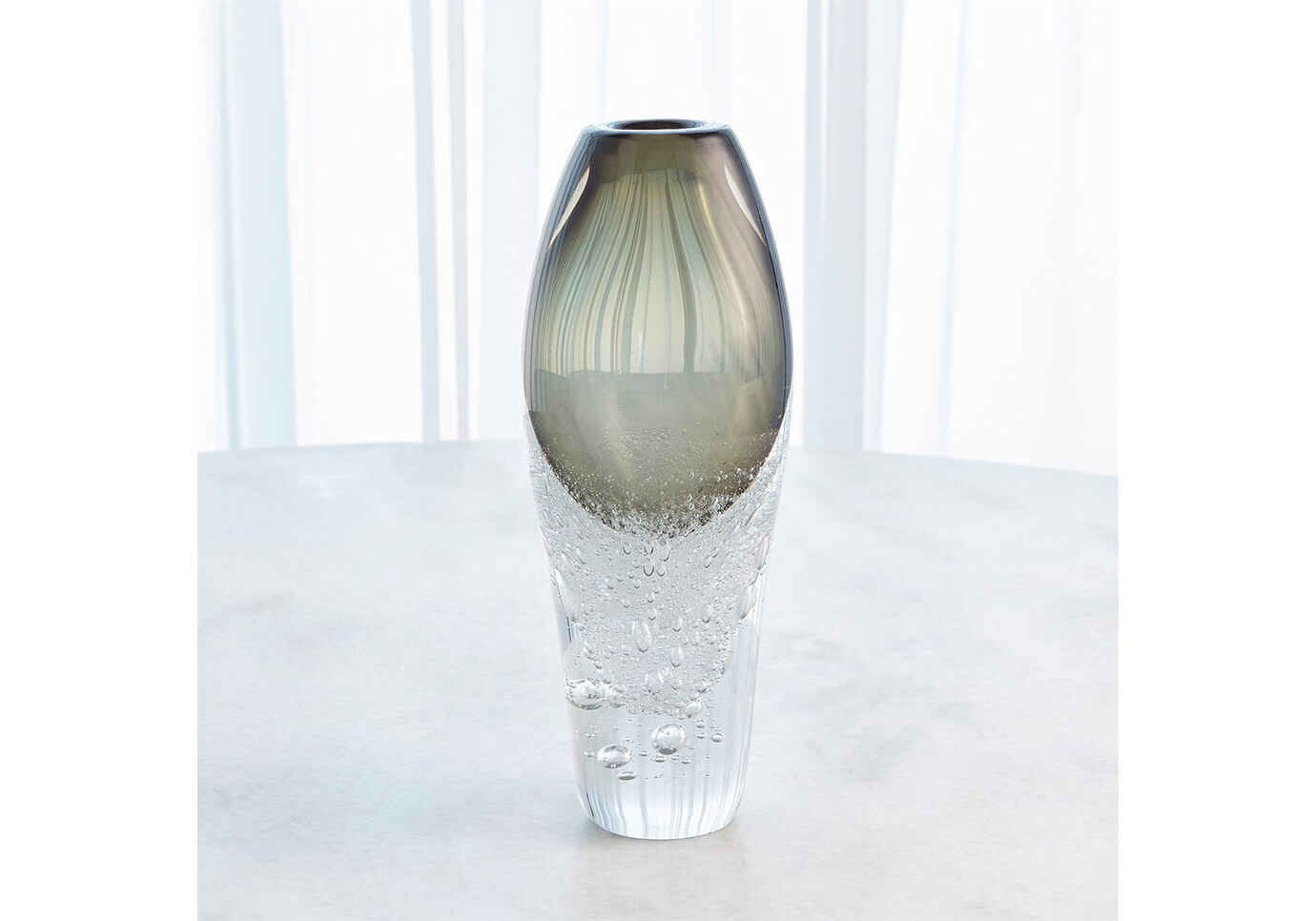 Florero de Cristal Gota Verde Base Burbujas