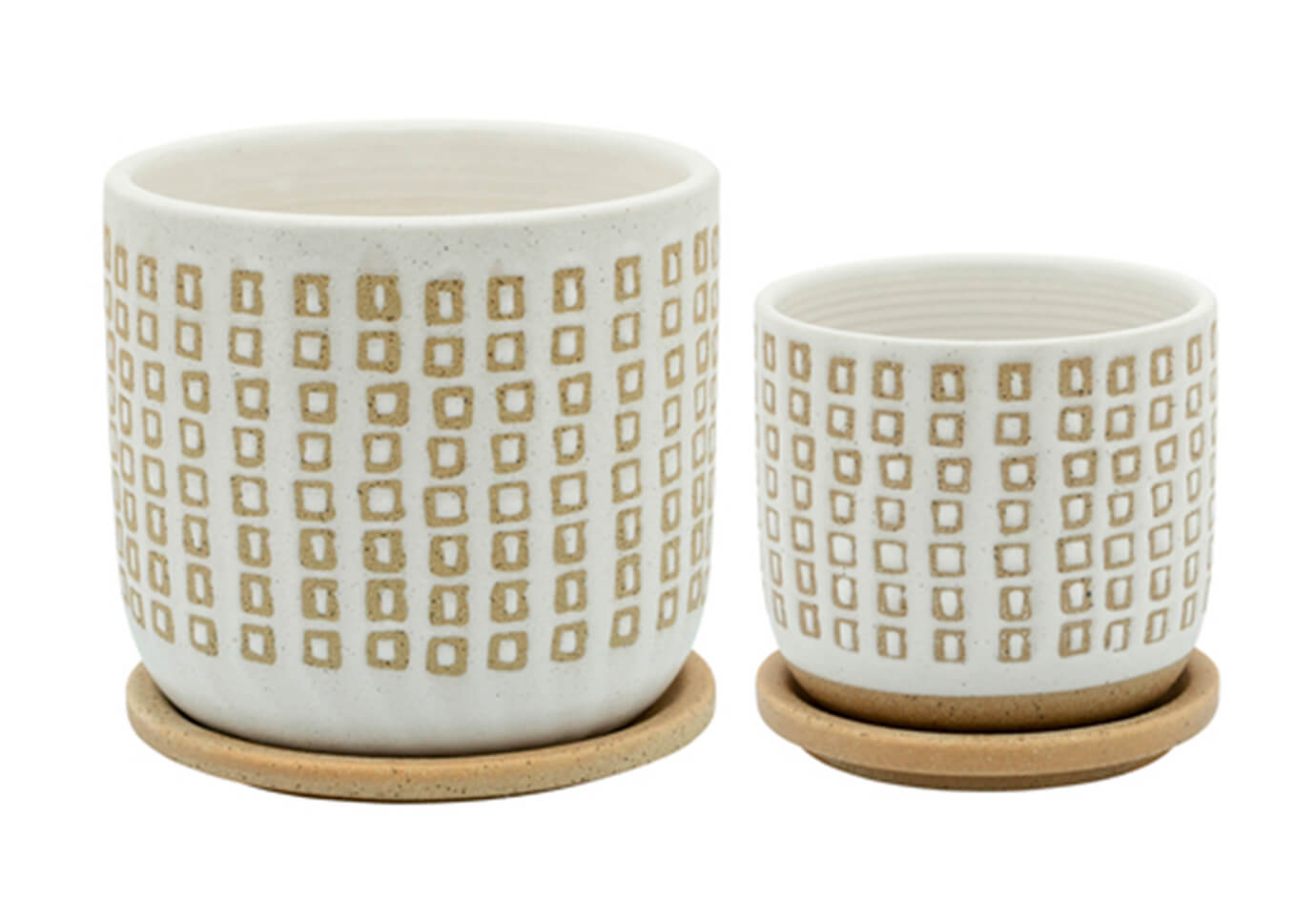 Maceta Cerámica Beige Cuadros Arena con Plato