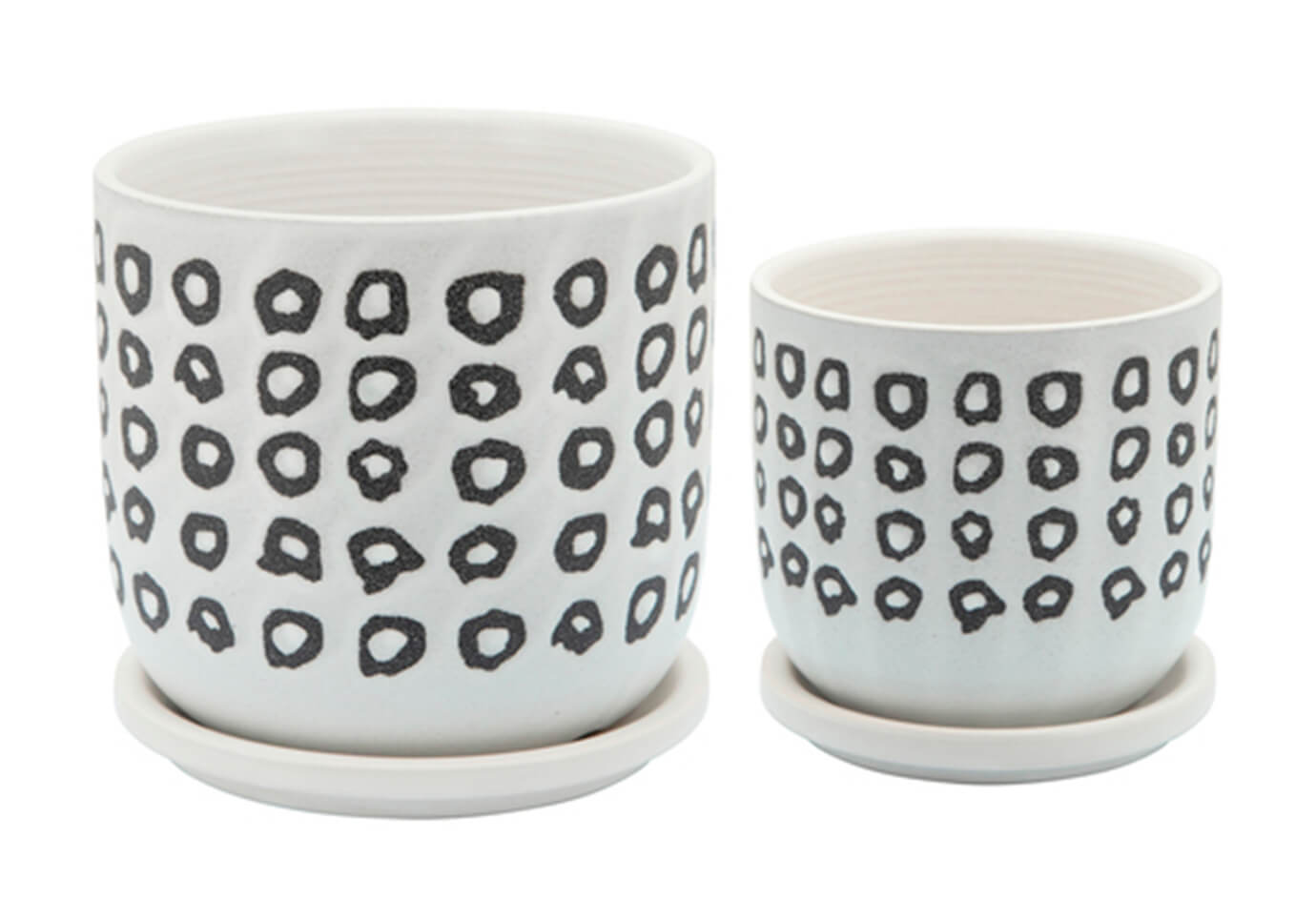 Maceta Cerámica Blanca Print Negro con Plato