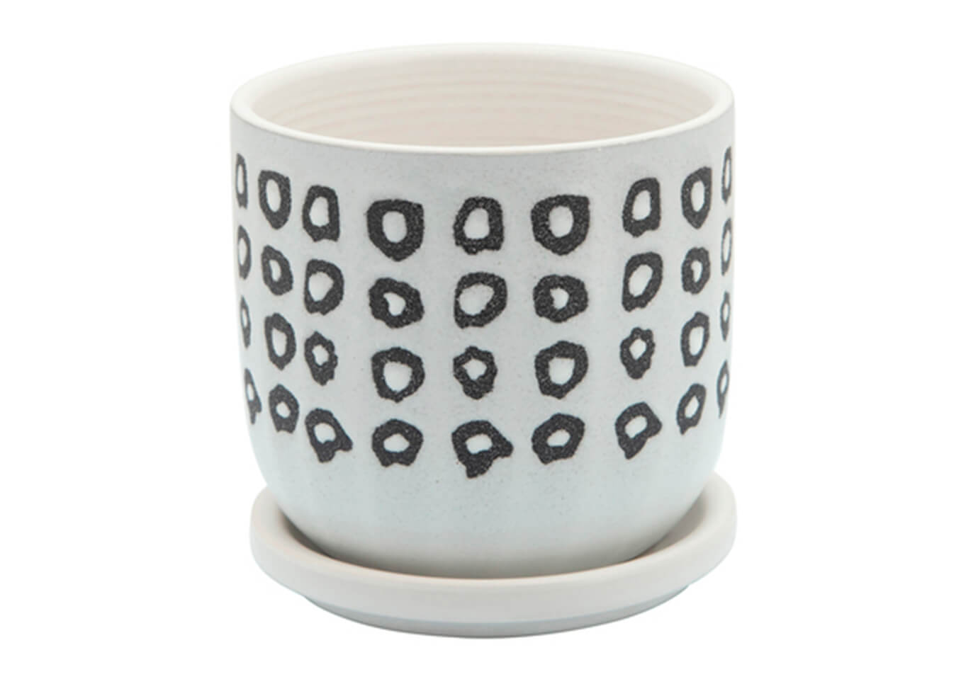 Maceta Cerámica Blanca Print Negro con Plato