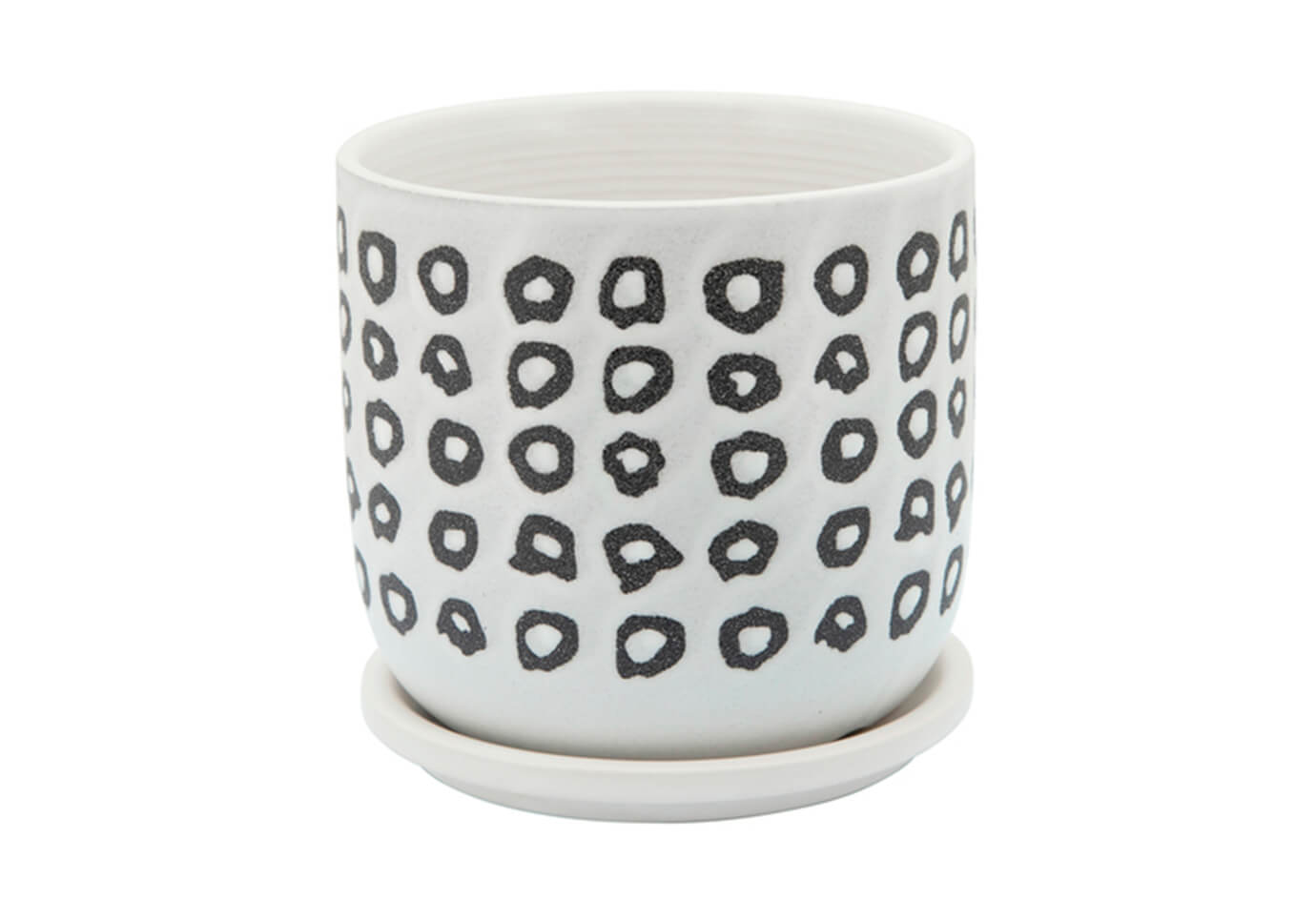 Maceta Cerámica Blanca Print Negro con Plato