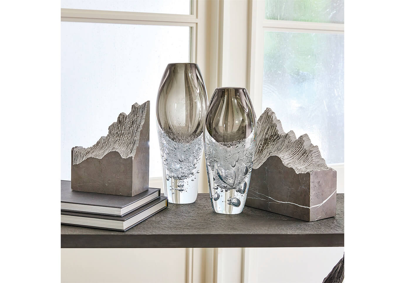 Florero de Cristal Gota Verde Base Burbujas