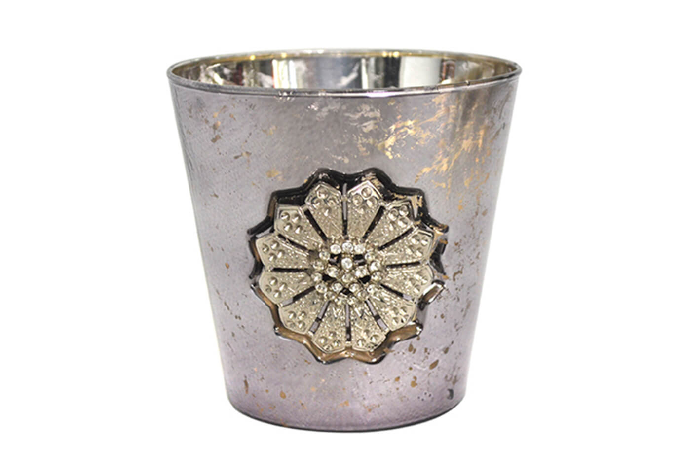 Portavela de Vidrio Jaspeado Morado con Flor