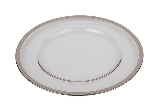 Plato Base de Vidrio y Orilla Plateada Delgada
