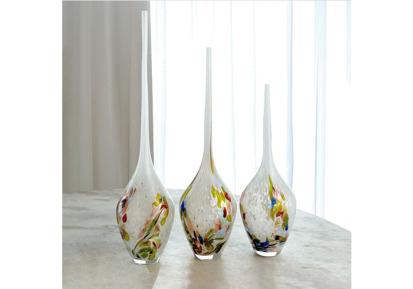 Florero de Vidrio Tallo Largo Manchas Multicolor