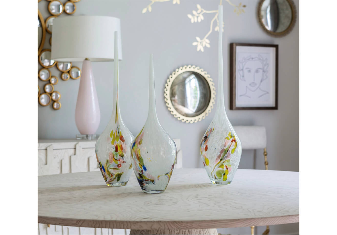 Florero de Vidrio Tallo Largo Manchas Multicolor