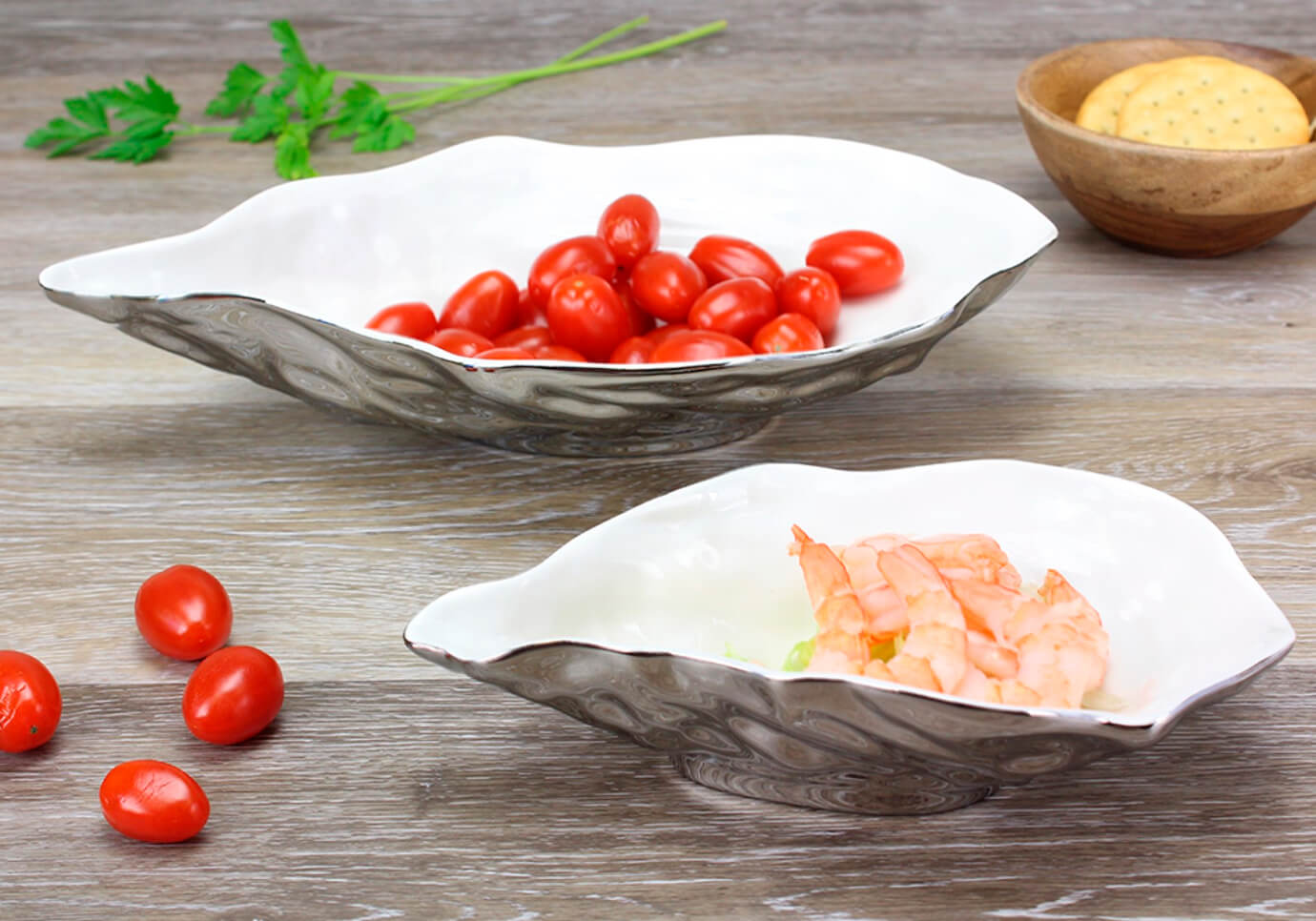 Cuenco de Porcelana Ostra Blanco y Plata