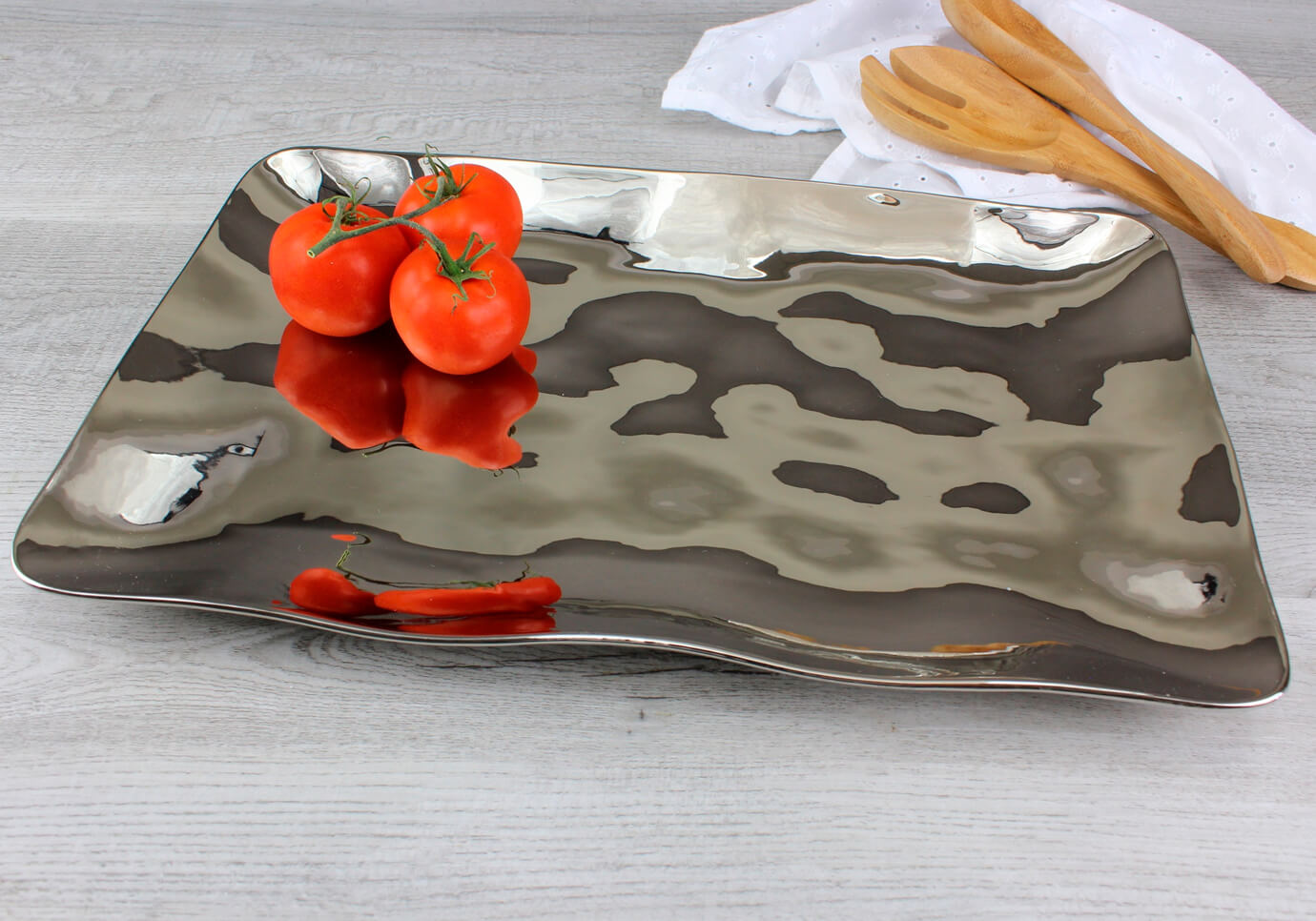 Charola de Porcelana Rectangular Plateado