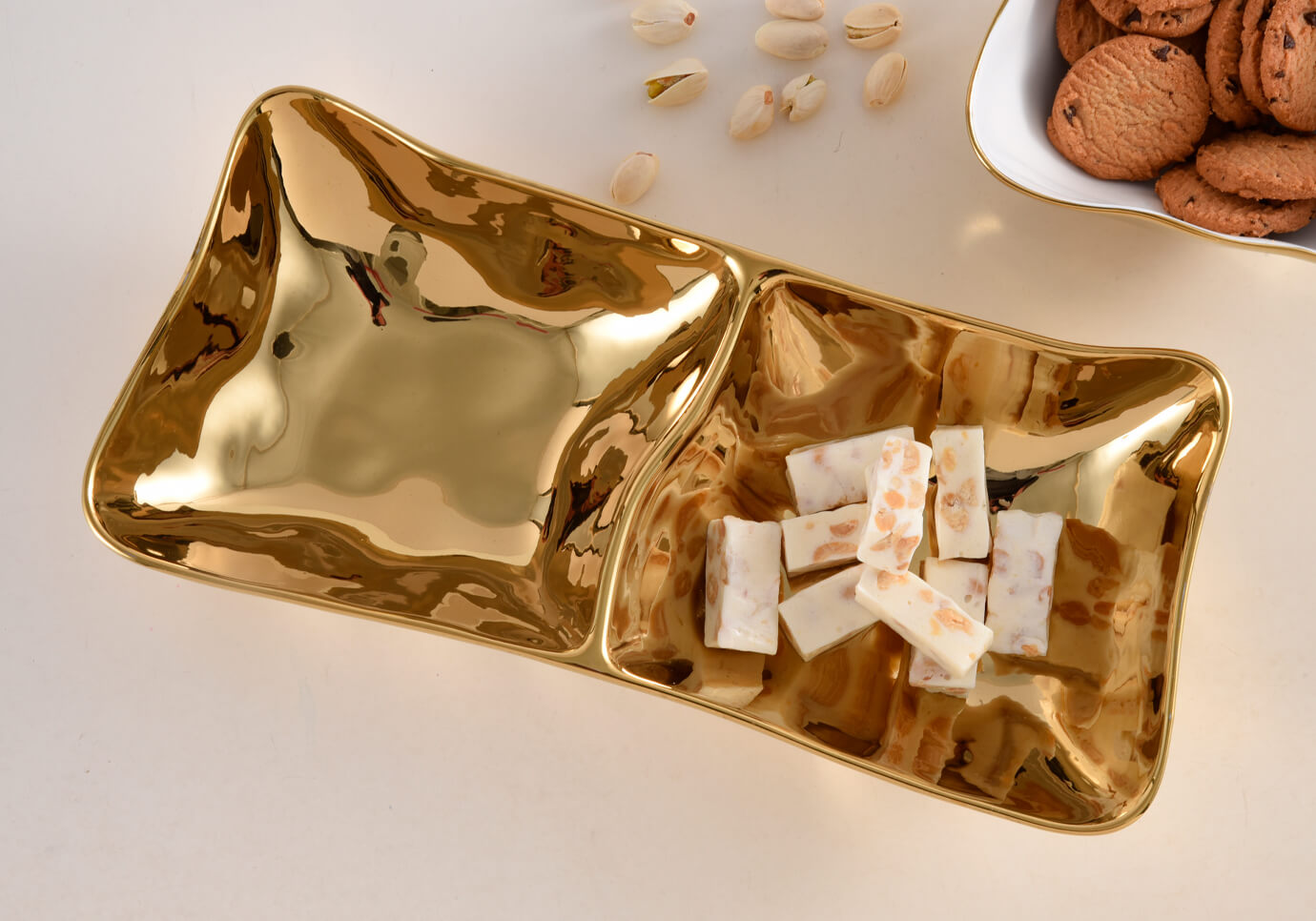 Botanero de Porcelana Rectangular Doble Dorado