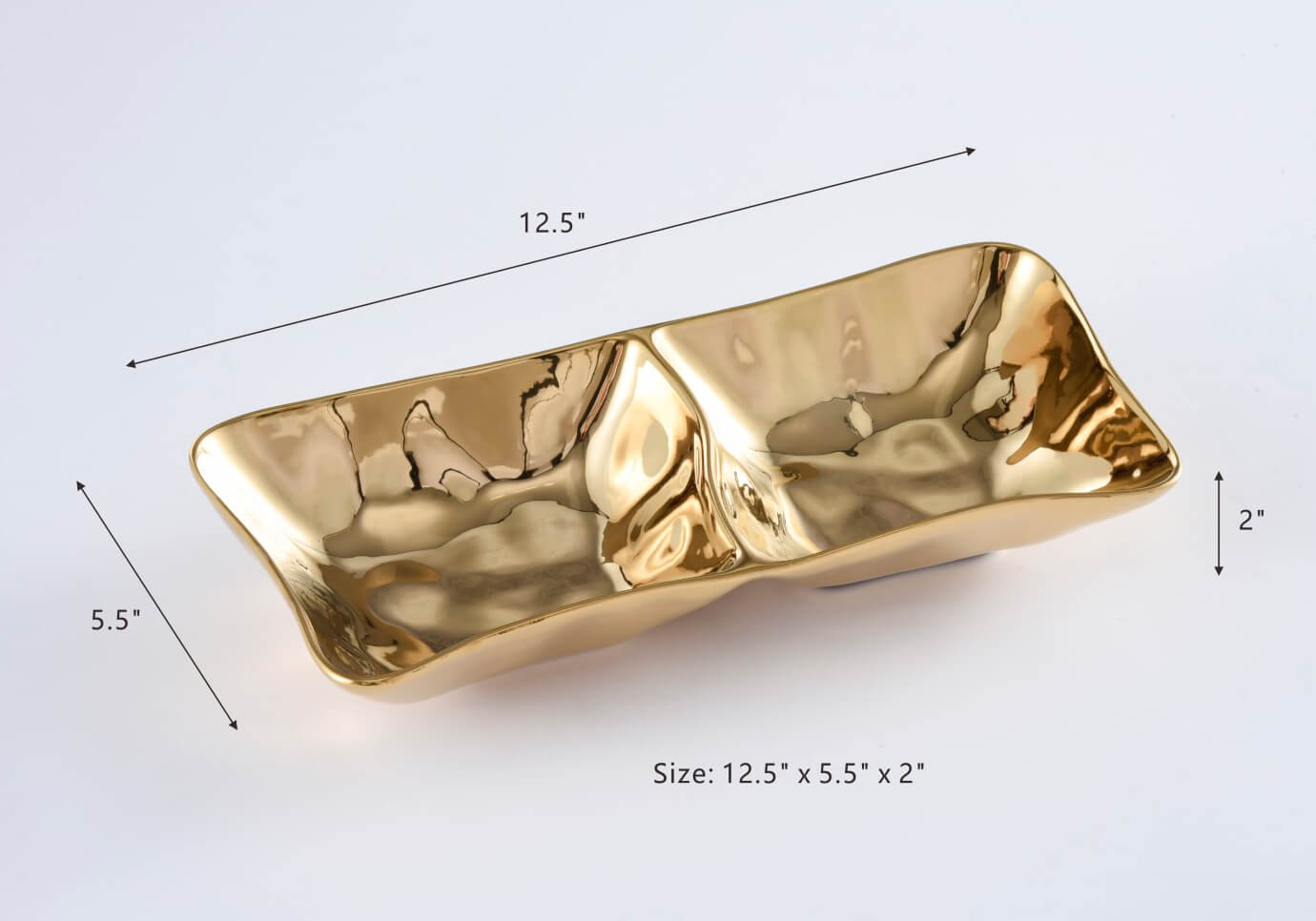 Botanero de Porcelana Rectangular Doble Dorado
