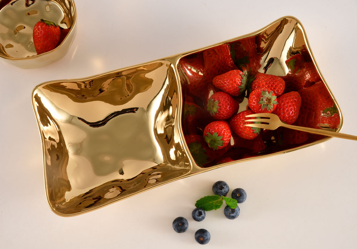 Botanero de Porcelana Rectangular Doble Dorado
