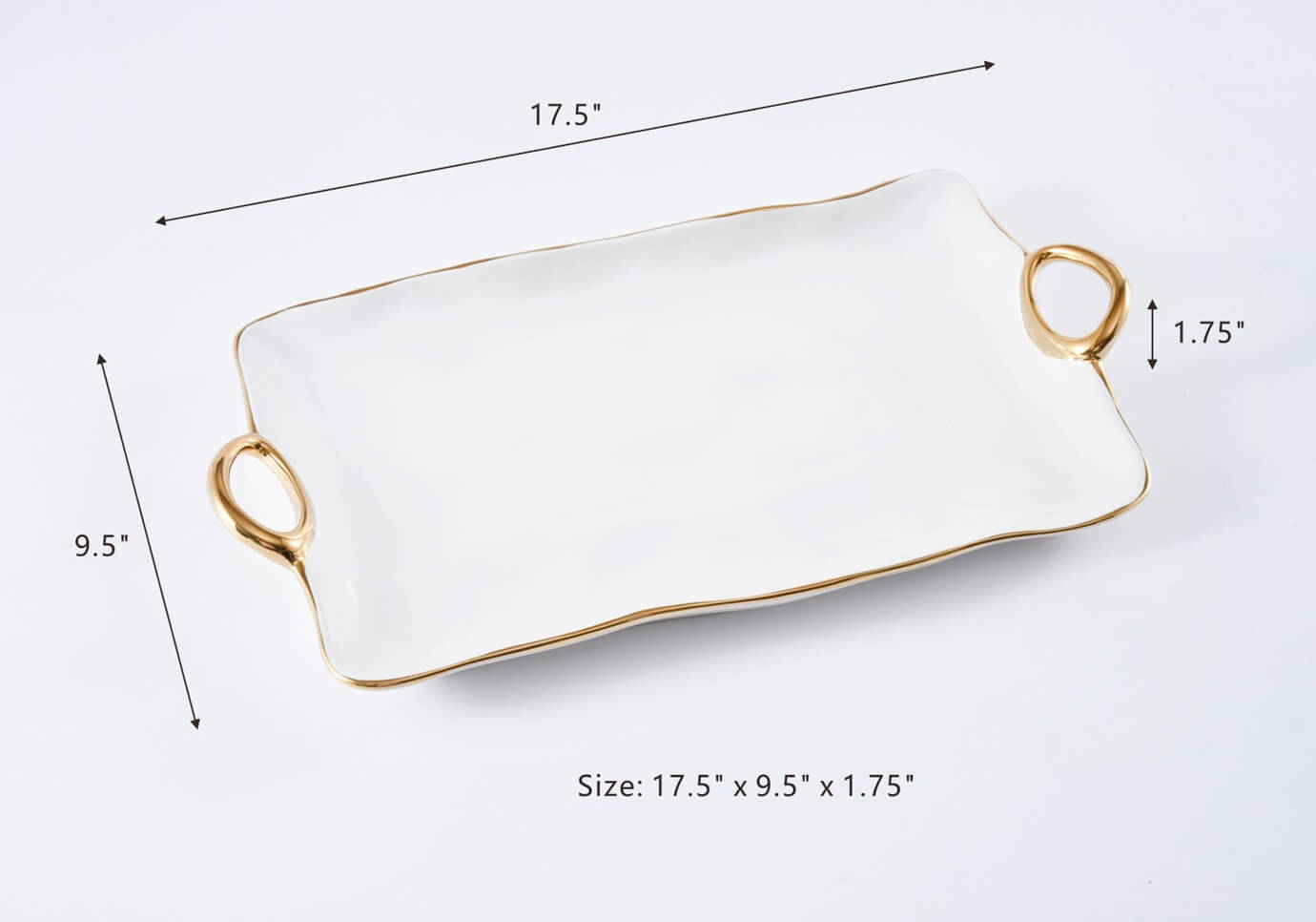 Charola de Porcelana  Rectangular Blanco y Dorado