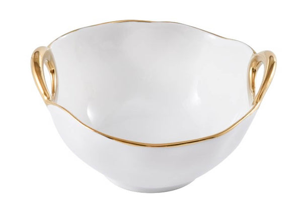 Bowl de Porcelana Blanca Asas Doradas
