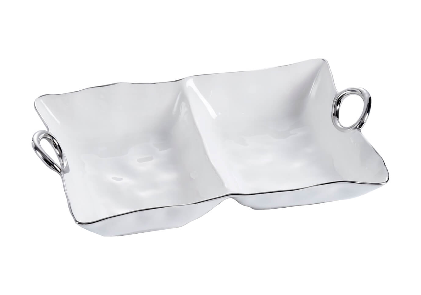 Charola de Porcelana Dos Divisiones Asas Plateadas