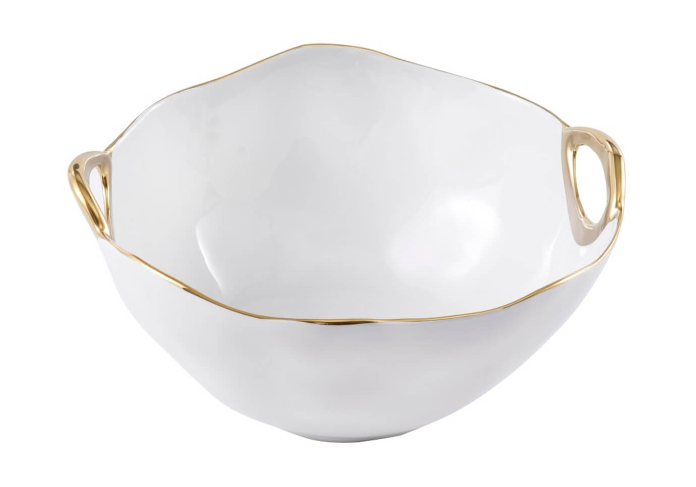 Bowl de Porcelana Blanca Asas Doradas