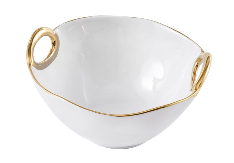 Bowl de Porcelana Blanca Asas Doradas