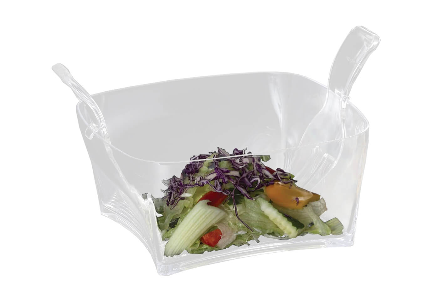 Ensaladera Cuadrada Esquinas y Base Curvas de Acrílico