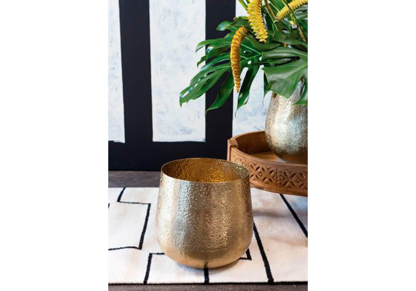 Maceta Metal Martillado Dorado Antique
