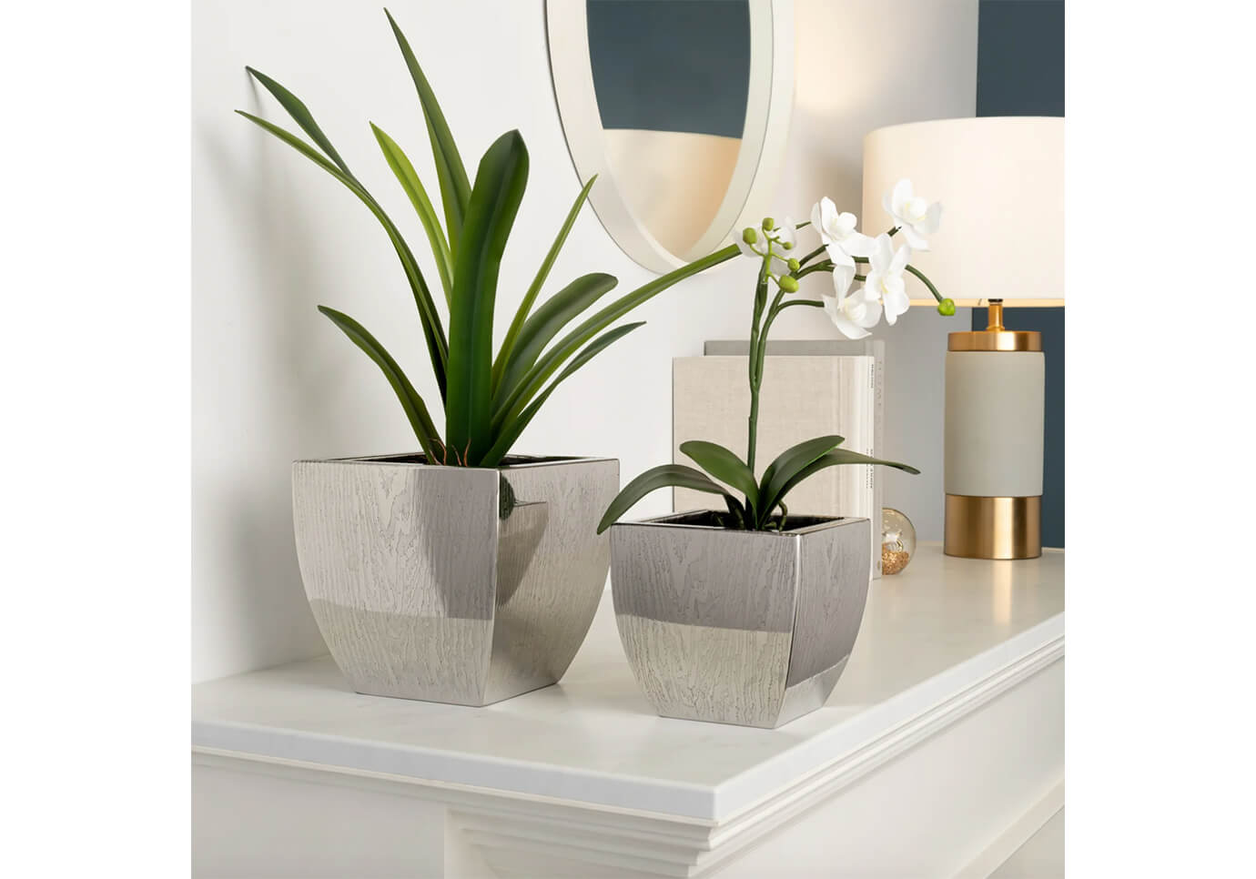 Maceta Cuadrada de Acero Vetas de Madera