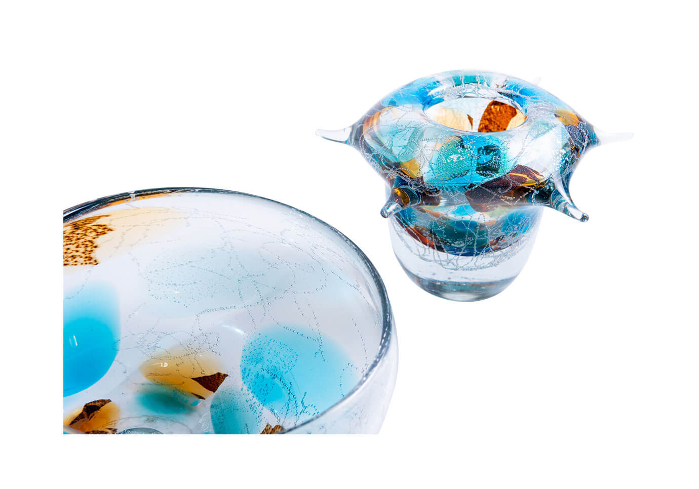 Bowl de Cristal Picos Turquesa y Ámbar