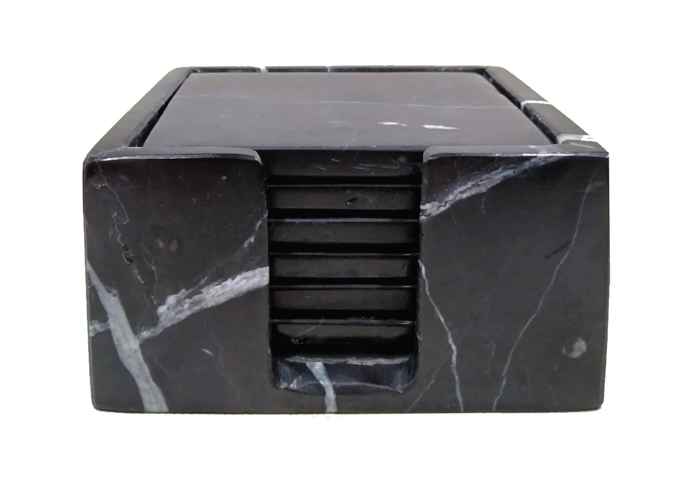 Portavasos Cuadrado Mármol Negro  - Set de Seis con Caja